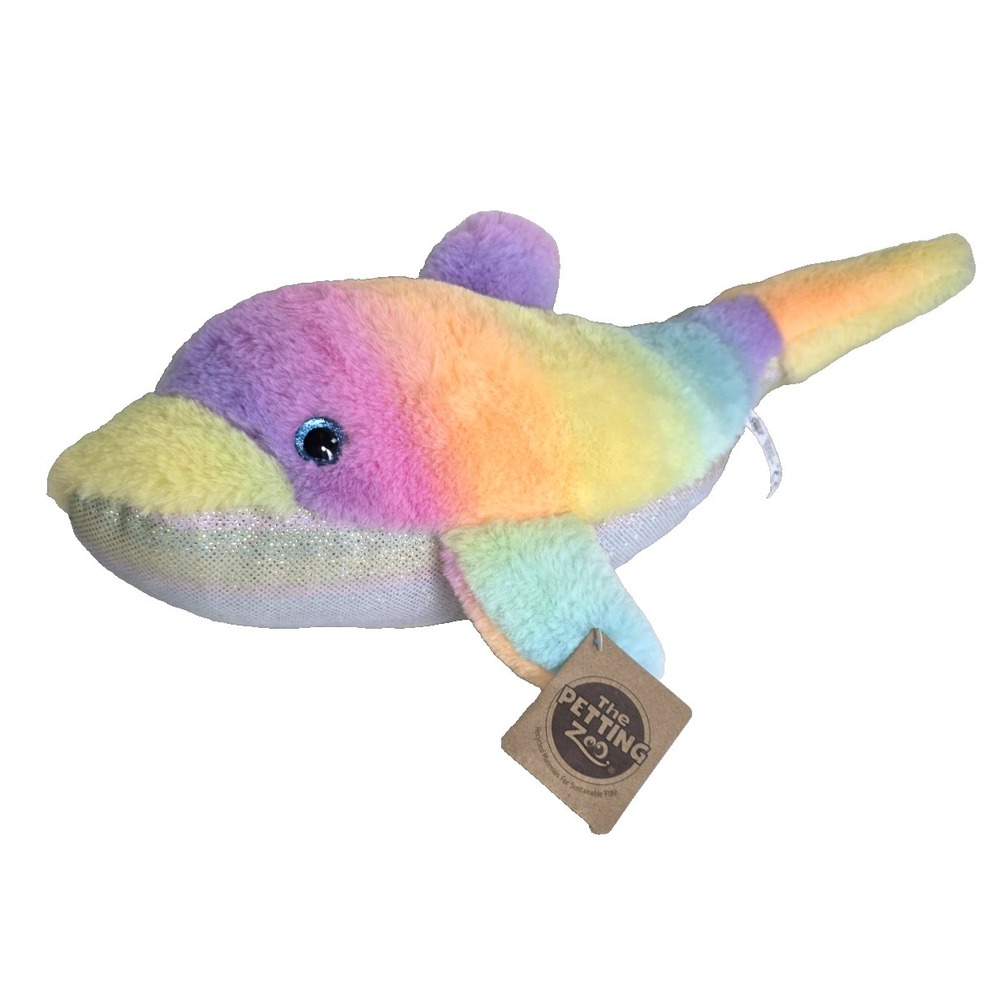 The Petting Zoo Rainbow Dolphin Plush Stuffed‎ Animal 18" Toy Blue Eyes w/Tag